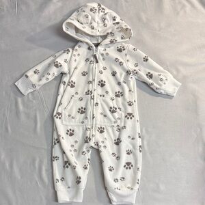 Carter's Cream and Brown Paw Print hoodie Footie Romper
